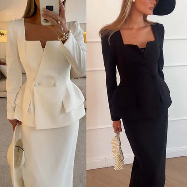 Women's Set Elegant Skirt Two Piece Slim Long Sleeve Suit