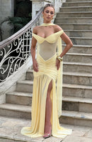 Women's Sexy Maxi Dress Off Shoulder Deep Slit Backless Elegant-16