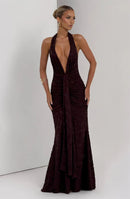 Women’s Dress Elegant Maxi Deep V Neck Backless Sleeveless Draped Ruched-10