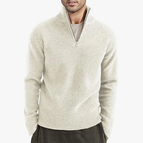 Men’s Sweater Pullover Knit Turtleneck Solid Color Long Sleeve Zipper