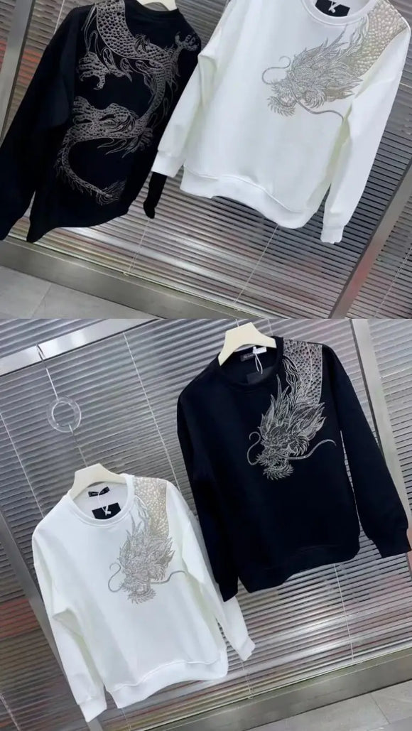 Men's Sweatshirt Pullover Elegant Dragon Print Loose Long Sleeve