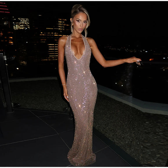 Women's Sexy Long Dress Sequin Elegant  Backless Sleeveless