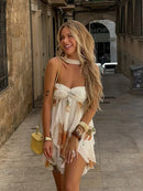 Robe longue sexy rose élégante à volants dos nu épaules dénudées-29