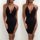 Women's Sexy Mini Dress Halter elegant Backless Bodycon with Slit