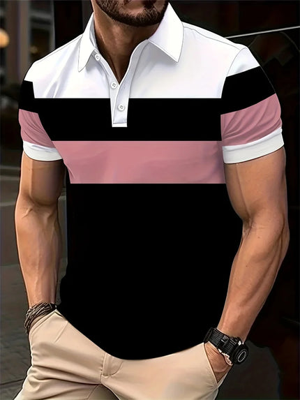 Buy s46pl0411 Men's Polo Shirt Elegant Trendy Stitch T Shirt Stretch Comfy Short Sleeves