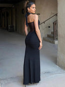 Women's Sexy Maxi Dress Elegant Backless Halter Off Shoulder Gown