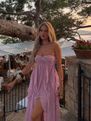 Sexy Maxi Dress Pink Elegant Ruffle Backless Off Shoulder For Women