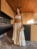 Women’s Sexy Sets Irregular Tassel Pants Lace-Up Bandeau Top Elegant