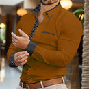 Men's Shirt Elegant Button Up Long Sleeve Patchwork Comfort Casual