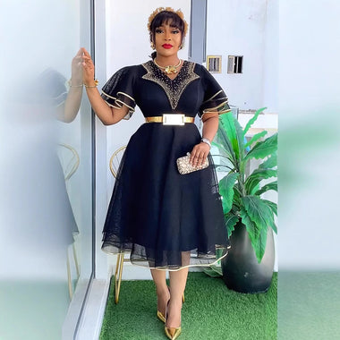 Women's Sexy Midi Dress Elegant Plus Size Dashiki Style Party Wear - 0