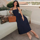 Vestido midi sexy cuello halter espalda descubierta liso sin mangas corte A-24