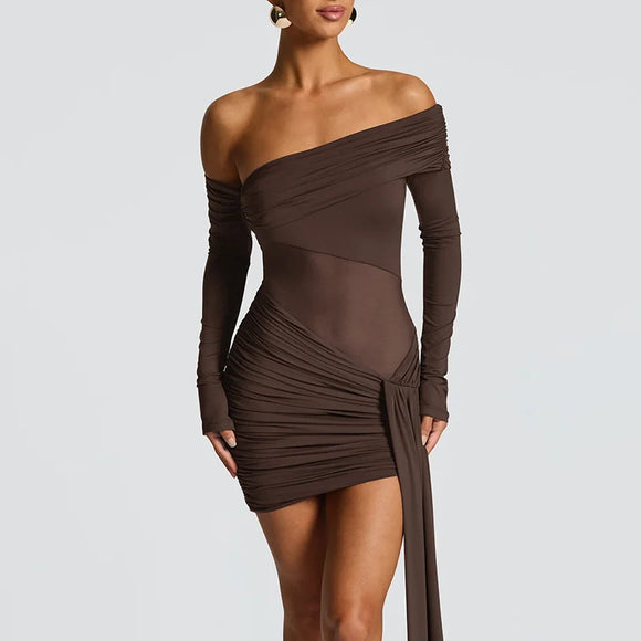 Women's Sexy Mini Dress Elegant Off Shoulder Sheer Backless Ruched