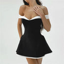 Women's Mini Dress Elegant Strapless Off Shoulder Backless Patchwork-12