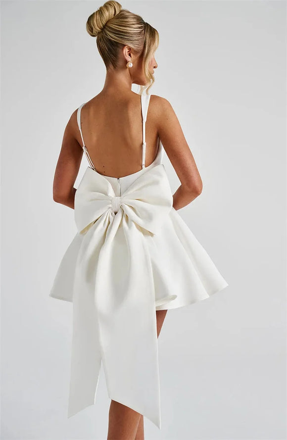 Women's Sexy Mini Dress Elegant Backless Bow Spaghetti Strap