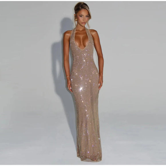 Women's Sexy Long Dress Sequin Elegant  Backless Sleeveless