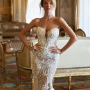 Mermaid Wedding Dress Pearls Beaded Strapless Trumpet Detachable