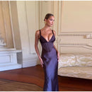 Women's Sexy Long  Dress Satin Elegant Backless Bodycon Fishbone-21