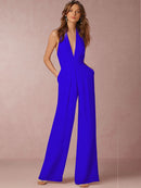 Women's Jumpsuit Elegant Deep V Neck Slim Sleeveless Backless Wide Leg-13