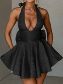 Women's Sexy Mini Dress Sleeveless Halter Lace Up Backless Big Bow