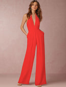 Women's Jumpsuit Elegant Deep V Neck Slim Sleeveless Backless Wide Leg-12