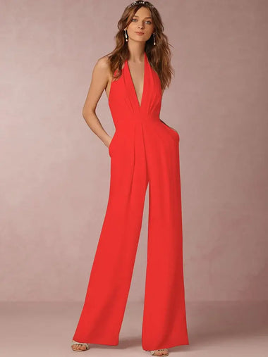 Women's Jumpsuit Deep V Neck Slim Sleeveless Wide Leg backless