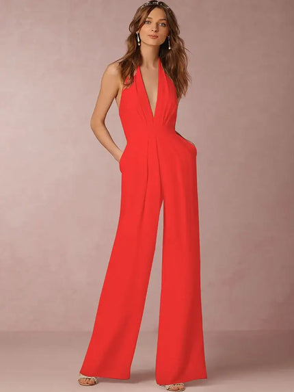 Women's Jumpsuit Deep V Neck Slim Sleeveless Wide Leg backless
