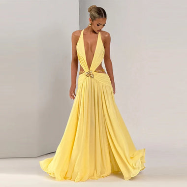 Indianna Women's Sexy Maxi Dress Halter Backless Elegant Slit