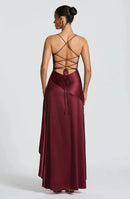 Articat Elegant Sexy Long Dress Satin Women Spaghetti Straps Backless Slit-14
