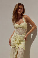 Women's Sexy Maxi Dress Elegant Lace Draped Ruched Backless Party-11