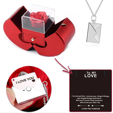 To My Love Eternal Rose Necklace Gift Red Apple Jewelry Box