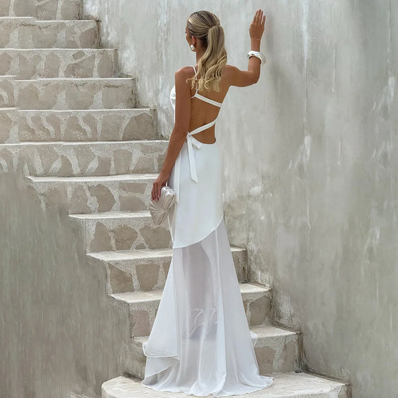 Women's Sexy Maxi Dress Elegant One-Shoulder Backless Sleeveless