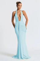 Sexy Maxi Dress Deep V-Neck Ruched Backless Elegant for Women