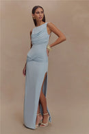 Women's Sexy Long Dress Elegant Ruched Backless Bodycon with High Slit