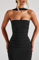 Robe longue sexy élégante à épaules dénudées et dos nu pour soirée-16