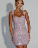 Women's Sexy Mini Dress Sequin Straps Backless Elegant Solid Color-25