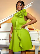 Robe mi-longue sexy grande taille élégante sans manches -11