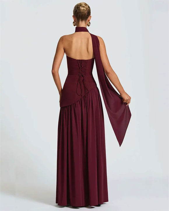 Women's Sexy Maxi Dress Elegant Strapless Backless High Slit Evening Gown
