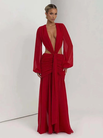 Women's Sexy Maxi Dress Elegant Pleated Lace Patchwork Evening Party