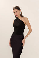 Vestido largo sexy elegante de satén un hombro descubierto sin espalda -30