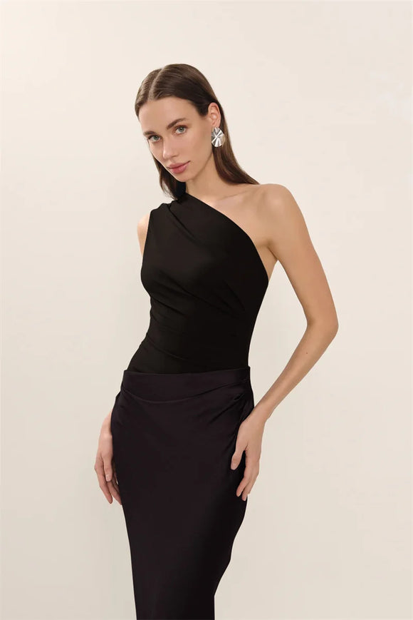 Vestido largo sexy elegante de satén un hombro descubierto sin espalda 