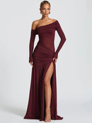 Women's Sexy Long Dress Off Shoulder Backless High Slit Skew Collar