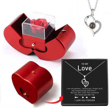 To My Love Eternal Rose Necklace Gift Red Apple Jewelry Box