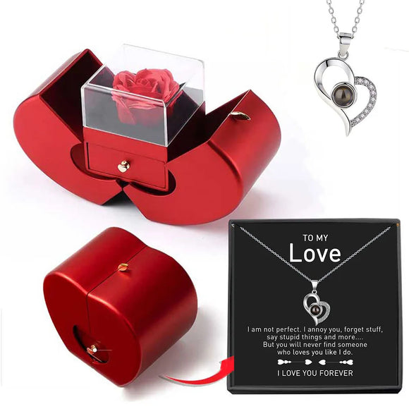 To My Love Red Apple Jewelry Box Necklace Eternal Rose Gift