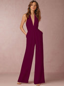 Women's Jumpsuit Elegant Deep V Neck Slim Sleeveless Backless Wide Leg-10