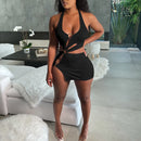 Women's Sexy Mini Dress Elegant Bodycon Stretchy Halter Neck