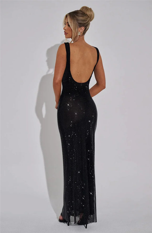 Women's Sexy Long Dress Backless Sequin Sleeveless Elegant Gown