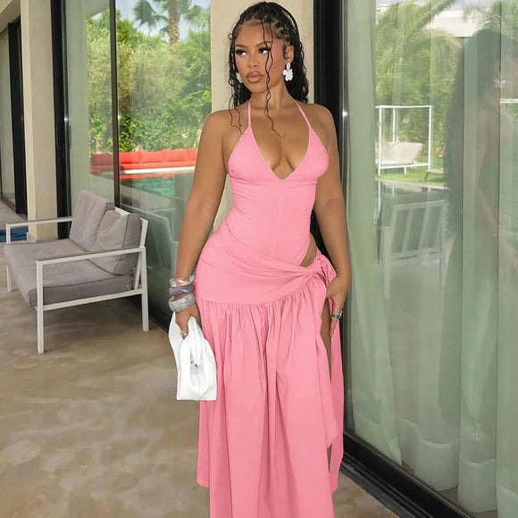 Sexy Set 2 Pieces for Women Elegant Lace Up Backless Bodysuit Slit Skirt