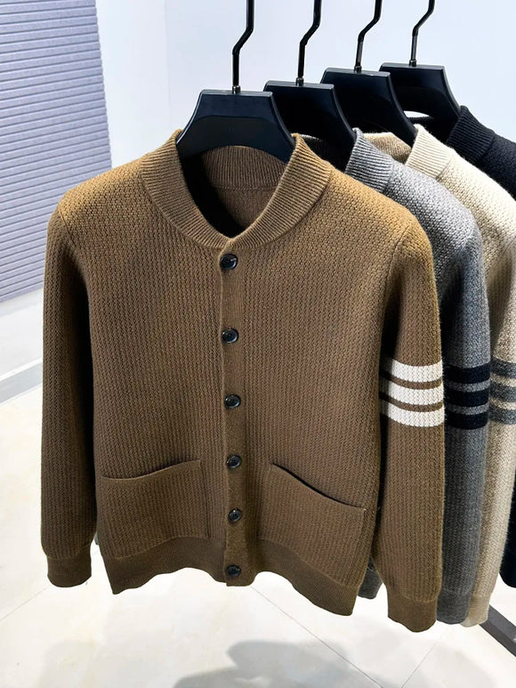 Men’s Premium Knitted Cardigan Long Sleeve Baseball Collar Casual Sweater