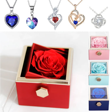 For Girlfriend Rotating Eternal Rose Necklace Gift Box Jewelry With Flower