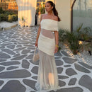 Robe longue sexy pour femme élégante épaules dénudées maille dos nu -25